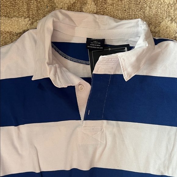 NWT- Charles River Apparel Men's Long Sleeve Shirt - Navy and White Stripes - Picture 3 of 5